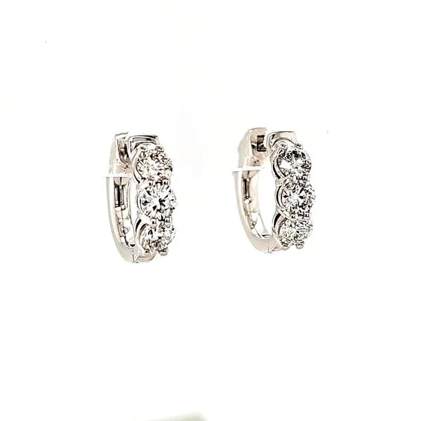 14K White Gold 3 Stone Diamond Huggie Earrings Quality Gem LLC Bethel, CT