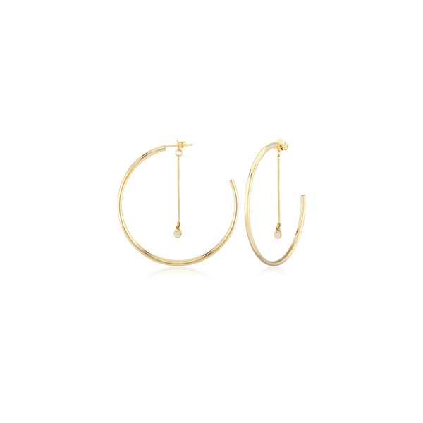 14K Yellow Gold Hoop with Bar Diamond Dangle Image 2 Quality Gem LLC Bethel, CT