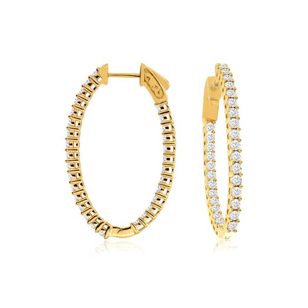 14K Yellow Gold Oval Inside-Outside Diamond Hoop Earrings Quality Gem LLC Bethel, CT