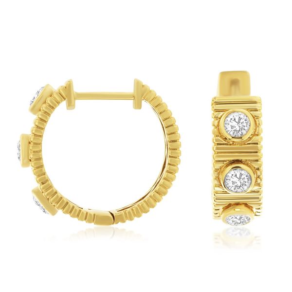 14K Yellow Gold Fluted Diamond Hoop Earrings Quality Gem LLC Bethel, CT