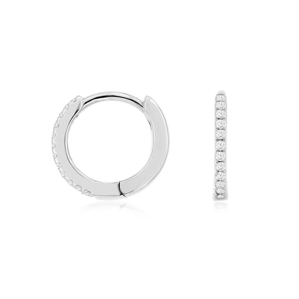 14K White Gold Diamond Huggie Hoop Earrings Quality Gem LLC Bethel, CT