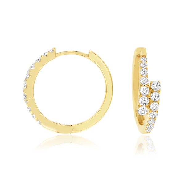 14K Yellow Gold Diamond Bypass Hoop Earrings Quality Gem LLC Bethel, CT