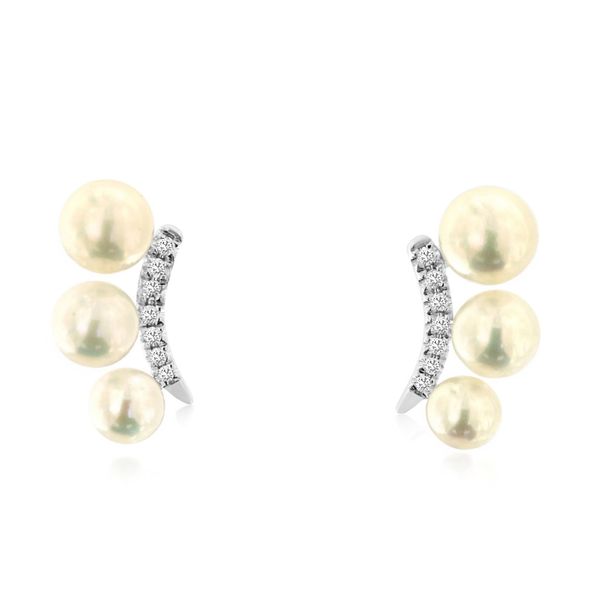 14K White Gold Pearl and Diamond Climber Earrings Quality Gem LLC Bethel, CT