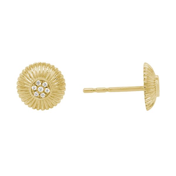 14K Yellow Gold Ribbed Circle Diamond Stud Earrings Quality Gem LLC Bethel, CT