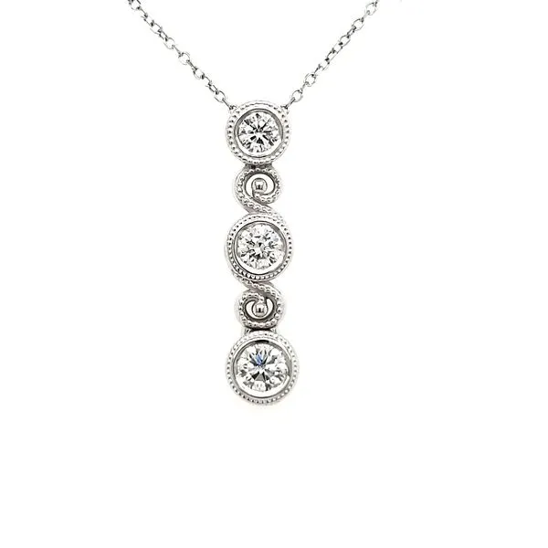 14K White Gold Triple Swirl Milgrain Bezel Diamond Pendant Quality Gem LLC Bethel, CT