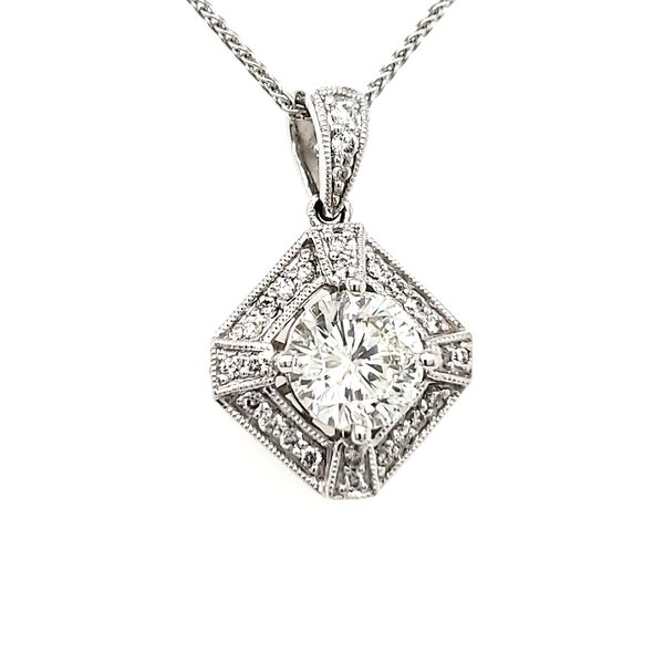 14K White Gold Geometric Milgrain Diamond Pendant Image 2 Quality Gem LLC Bethel, CT