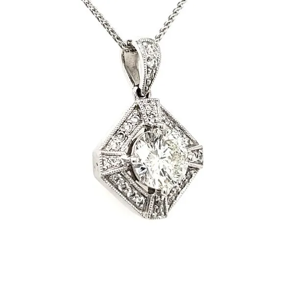 14K White Gold Geometric Milgrain Diamond Pendant Image 3 Quality Gem LLC Bethel, CT