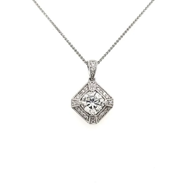 14K White Gold Geometric Milgrain Diamond Pendant Image 4 Quality Gem LLC Bethel, CT