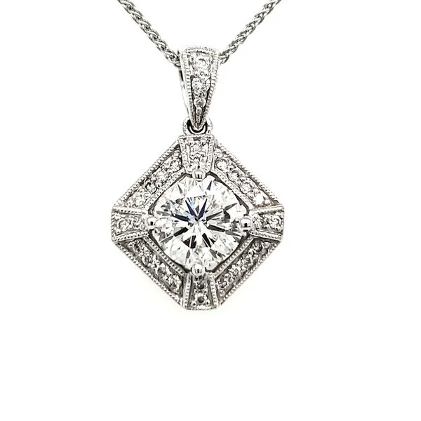 14K White Gold Geometric Milgrain Diamond Pendant Quality Gem LLC Bethel, CT