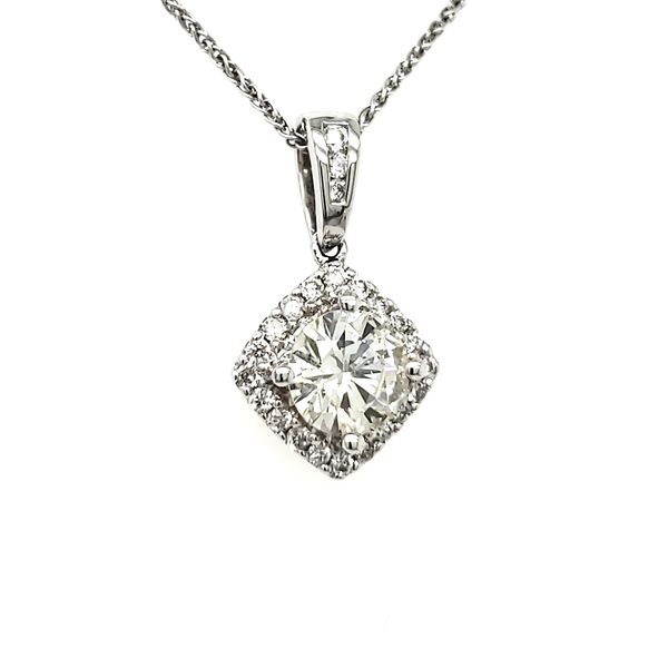 14K White Gold Cushion Halo Diamond Pendant Image 2 Quality Gem LLC Bethel, CT