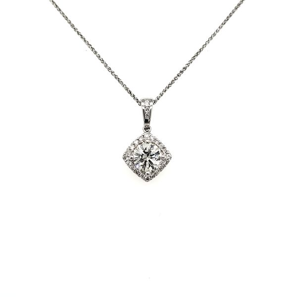 14K White Gold Cushion Halo Diamond Pendant Image 4 Quality Gem LLC Bethel, CT