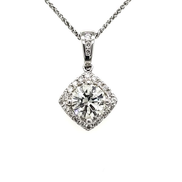 14K White Gold Cushion Halo Diamond Pendant Quality Gem LLC Bethel, CT