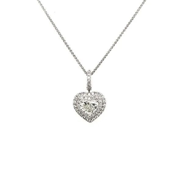 14K White Gold Double Halo Diamond Heart Pendant Image 2 Quality Gem LLC Bethel, CT