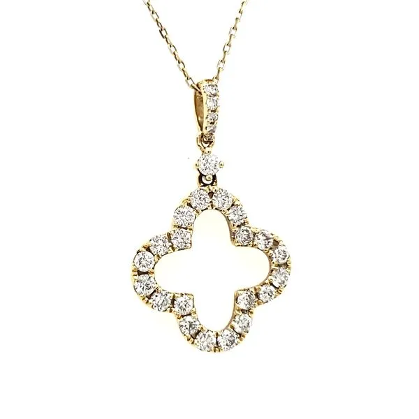 18K Yellow Gold Open Quatrefoil Diamond Pendant Image 2 Quality Gem LLC Bethel, CT
