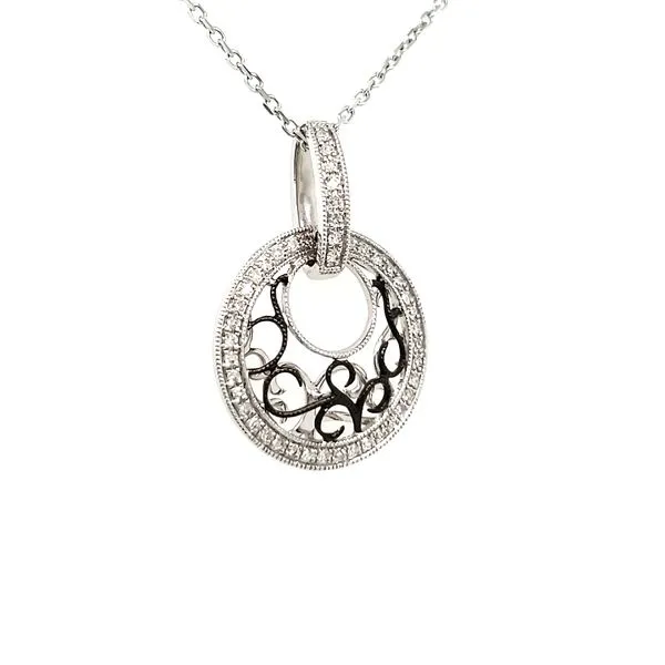 14K White Gold & Black Rhodium Filigree Diamond Circle Pendant Image 2 Quality Gem LLC Bethel, CT