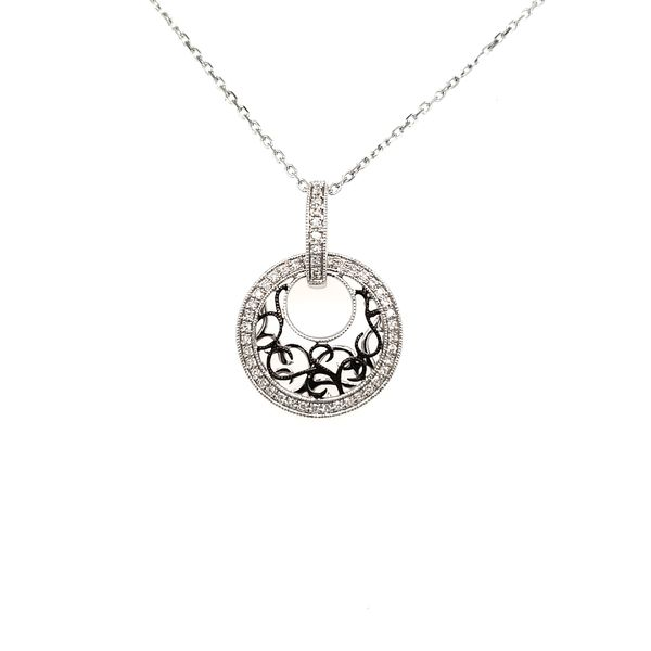 14K White Gold & Black Rhodium Filigree Diamond Circle Pendant Image 3 Quality Gem LLC Bethel, CT