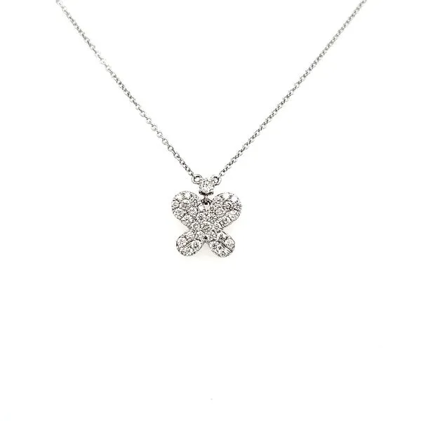 18K White Gold Pavé Diamond Butterfly Necklace Image 3 Quality Gem LLC Bethel, CT