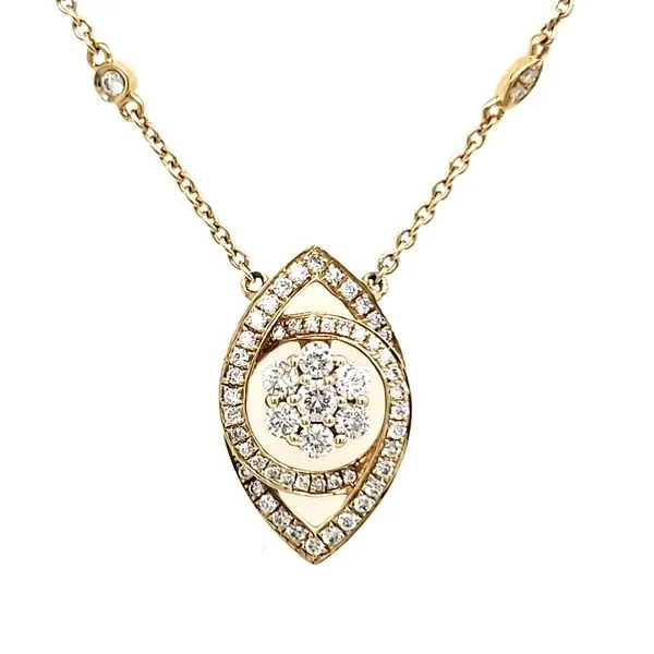 14K Yellow Gold Swirl Cluster Diamond Necklace with Diamond by the Yard Chain Quality Gem LLC Bethel, CT