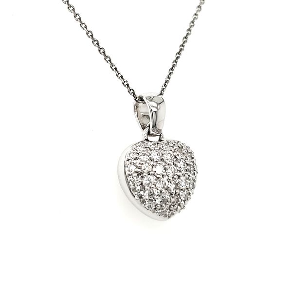 14K White Gold Pavé Puffed Diamond Heart Pendant Image 3 Quality Gem LLC Bethel, CT