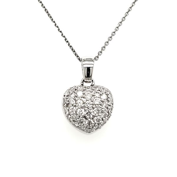 14K White Gold Pavé Puffed Diamond Heart Pendant Quality Gem LLC Bethel, CT