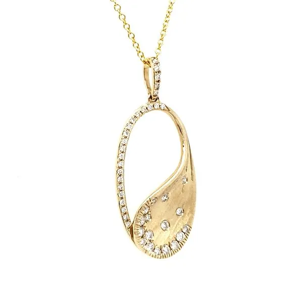 14K Yellow Gold Diamond Oval Wave Pendant Image 2 Quality Gem LLC Bethel, CT