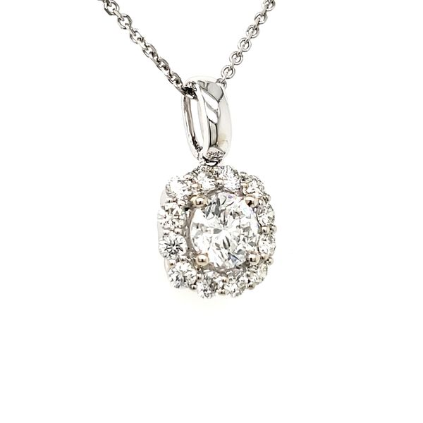 14K White Gold Cushion Halo Diamond Pendant Image 2 Quality Gem LLC Bethel, CT