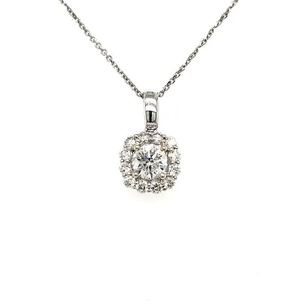14K White Gold Cushion Halo Diamond Pendant Image 3 Quality Gem LLC Bethel, CT