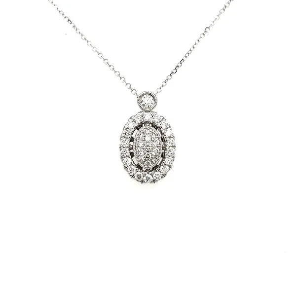 14K White Gold Pavé Oval Diamond Pendant Image 3 Quality Gem LLC Bethel, CT