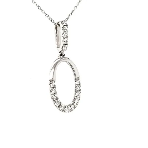 14K White Gold Diamond Oval Pendant Image 2 Quality Gem LLC Bethel, CT