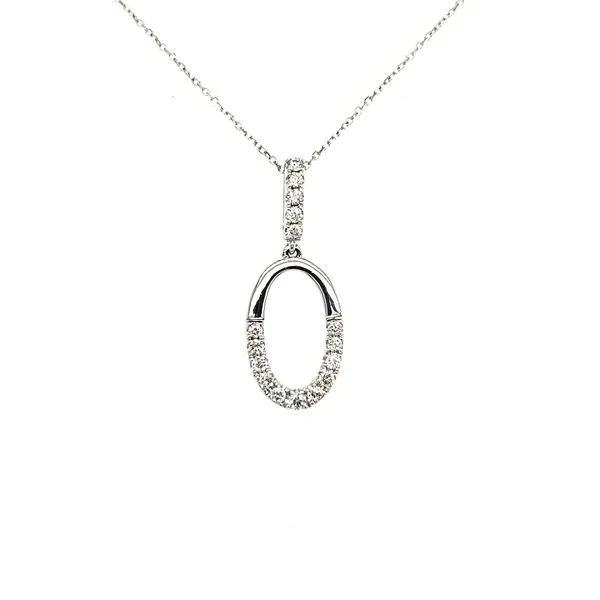 14K White Gold Diamond Oval Pendant Image 3 Quality Gem LLC Bethel, CT