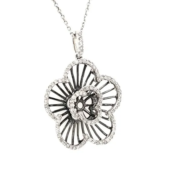 14K White Gold & Black Rhodium Open Diamond Flower Pendant Image 2 Quality Gem LLC Bethel, CT