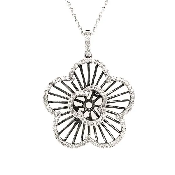 14K White Gold & Black Rhodium Open Diamond Flower Pendant Quality Gem LLC Bethel, CT