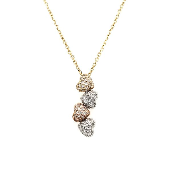 14K Tricolor Gold Cascading Pavé Diamond Heart Pendant Image 3 Quality Gem LLC Bethel, CT