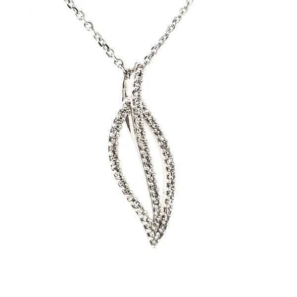 14K White Gold Open Diamond Leaf Pendant Image 2 Quality Gem LLC Bethel, CT