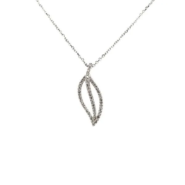 14K White Gold Open Diamond Leaf Pendant Image 3 Quality Gem LLC Bethel, CT