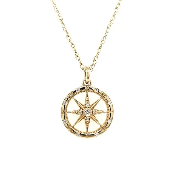 14K Yellow Gold Polished Diamond Compass Pendant Image 4 Quality Gem LLC Bethel, CT
