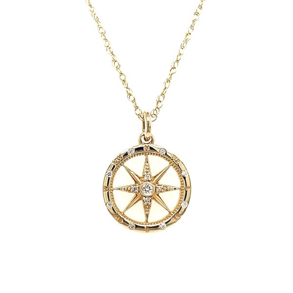 14K Yellow Gold Polished Diamond Compass Pendant Image 4 Quality Gem LLC Bethel, CT