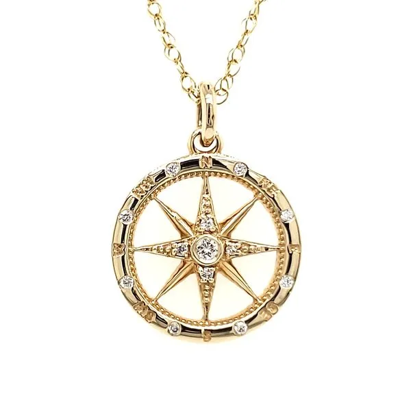 14K Yellow Gold Polished Diamond Compass Pendant Quality Gem LLC Bethel, CT