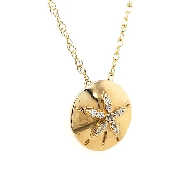 14K Yellow Gold Polished Diamond Sand Dollar Pendant Image 2 Quality Gem LLC Bethel, CT