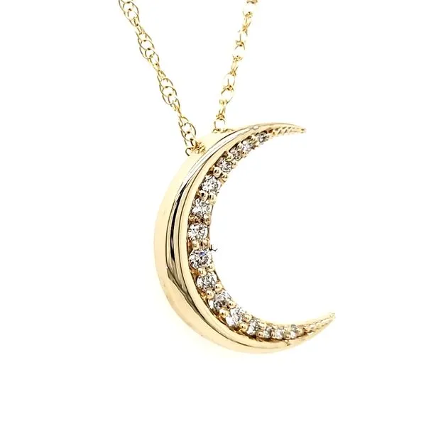 14K Yellow Gold Crescent Moon Diamond Pendant Image 2 Quality Gem LLC Bethel, CT