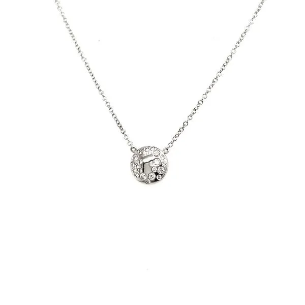 14K White Gold Mini Burnished Diamond Disc Necklace Image 3 Quality Gem LLC Bethel, CT