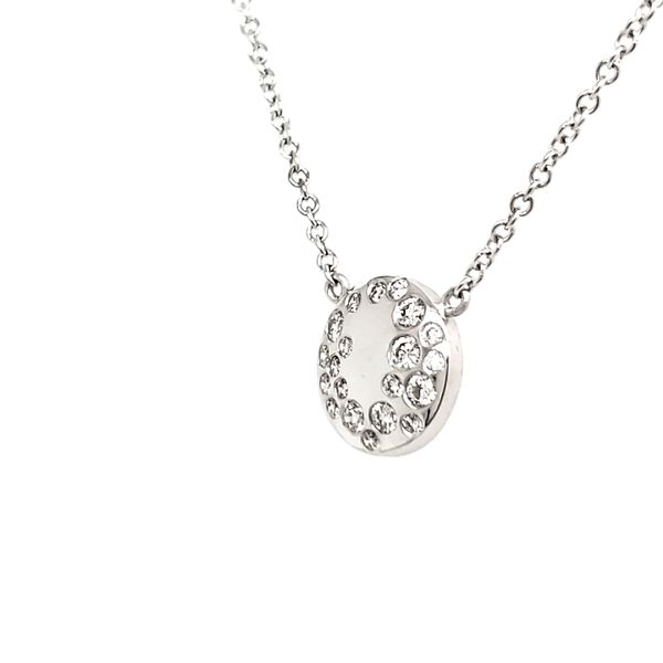 14K White Gold Mini Burnished Diamond Disc Necklace Image 4 Quality Gem LLC Bethel, CT