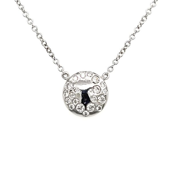 14K White Gold Mini Burnished Diamond Disc Necklace Quality Gem LLC Bethel, CT