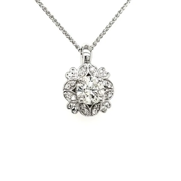 14K White Gold Floral Halo Diamond Pendant Image 2 Quality Gem LLC Bethel, CT