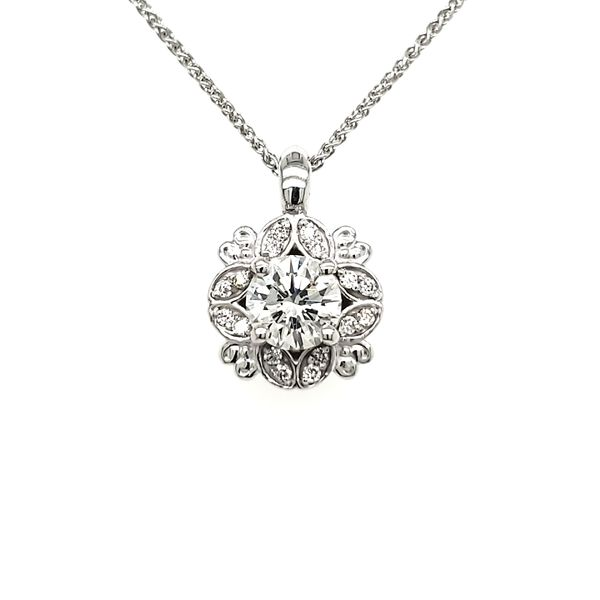 14K White Gold Floral Halo Diamond Pendant Quality Gem LLC Bethel, CT