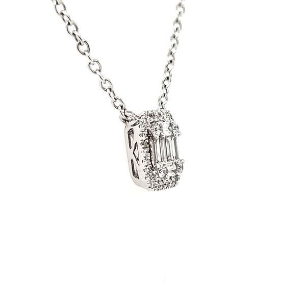 14K White Gold Baguette Cluster Diamond Necklace Image 2 Quality Gem LLC Bethel, CT
