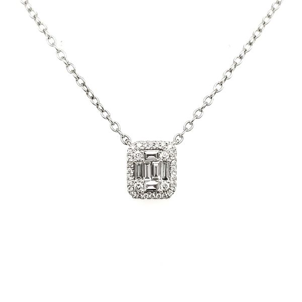 14K White Gold Baguette Cluster Diamond Necklace Image 3 Quality Gem LLC Bethel, CT