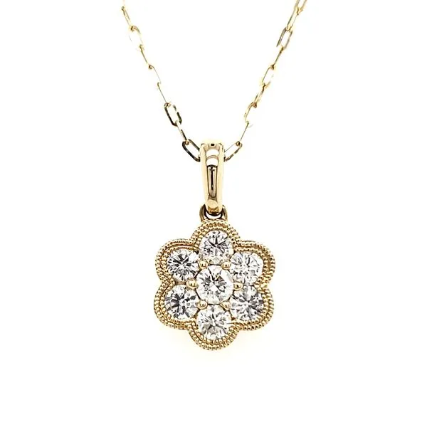 14K Yellow Gold Double Milgrain Cluster Diamond Pendant Quality Gem LLC Bethel, CT