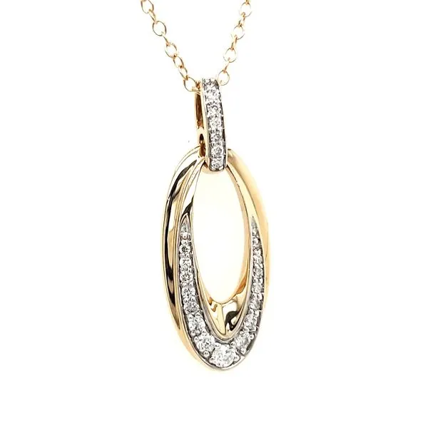 14K Yellow Gold Polished Open Oval Diamond Pendant Image 2 Quality Gem LLC Bethel, CT
