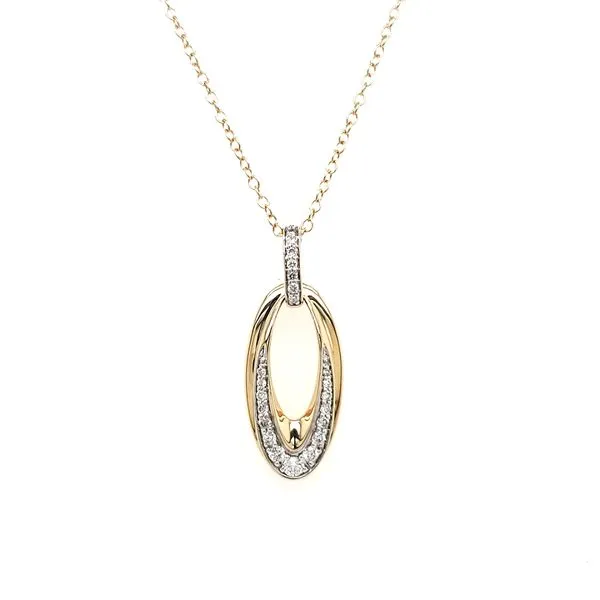 14K Yellow Gold Polished Open Oval Diamond Pendant Image 4 Quality Gem LLC Bethel, CT